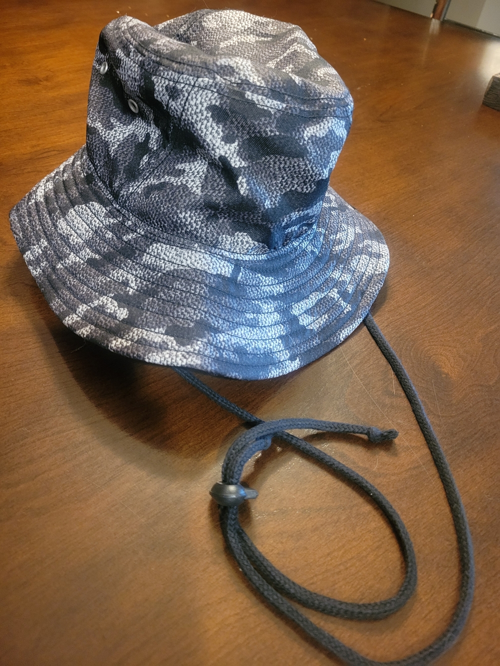 Adidas Black & Gray Camo Bucket Hat with Inner Sweatband and Drawstring